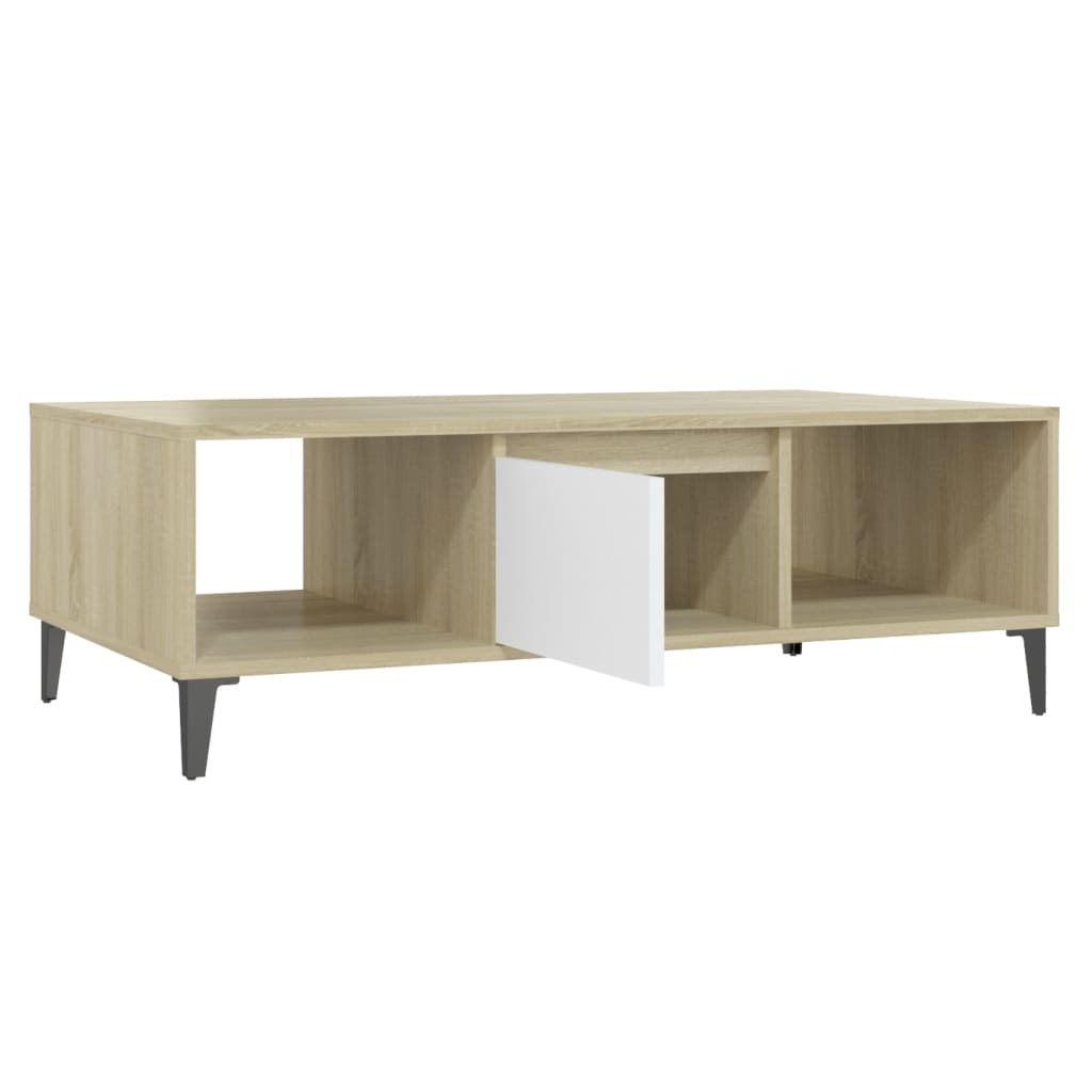 Salongbord Sofabord Hvit og Sonoma Eik 103,5x60x35 cm