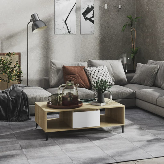Salongbord Sofabord Hvit og Sonoma Eik 103,5x60x35 cm