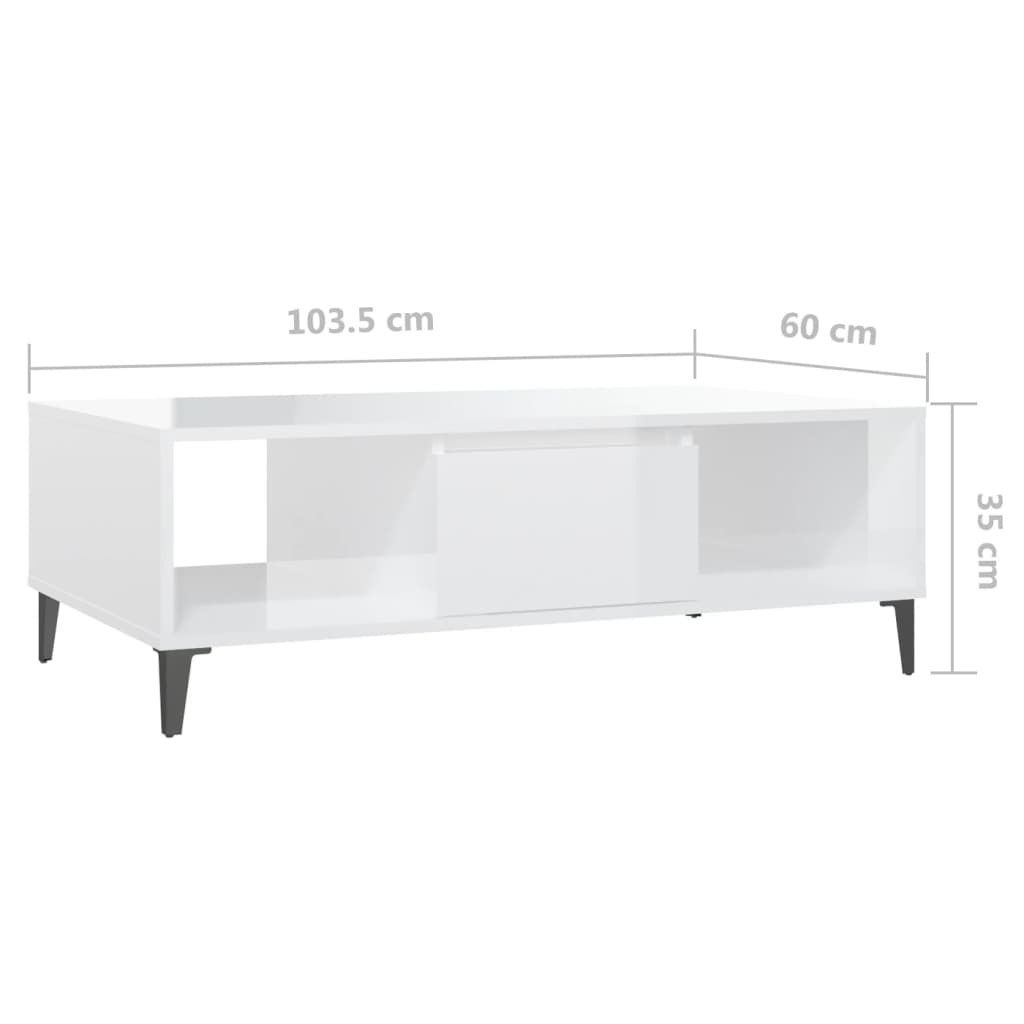 Salongbord Sofabord Høyglans Hvit 103,5x60x35 cm