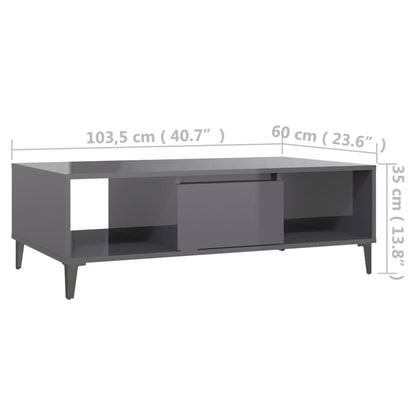 Salongbord Sofabord Høyglans Grå 103,5x60x35 cm