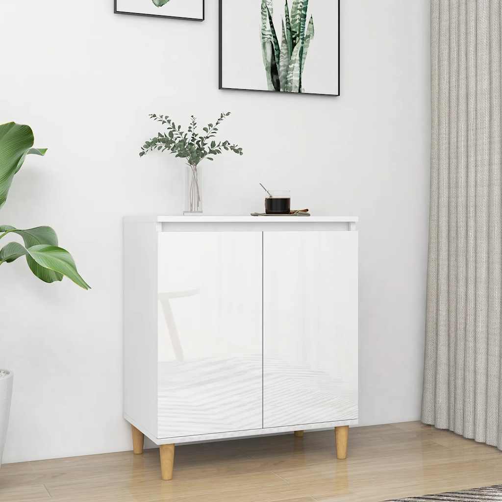 Skjenk Høyglans Hvit med ben i heltre 60x35x70cm