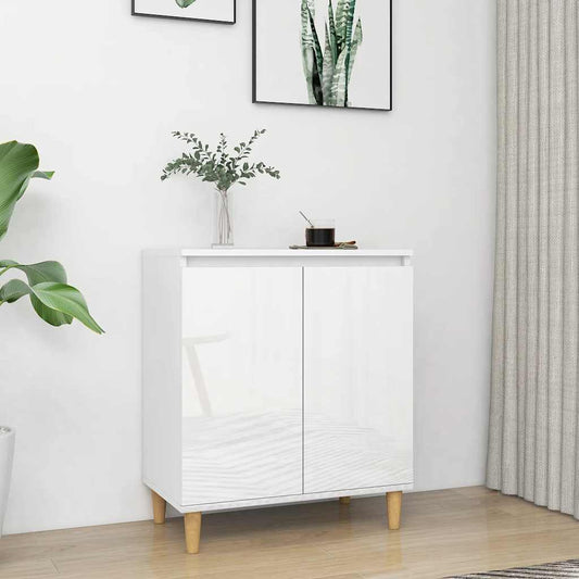 Skjenk Høyglans Hvit med ben i heltre 60x35x70cm