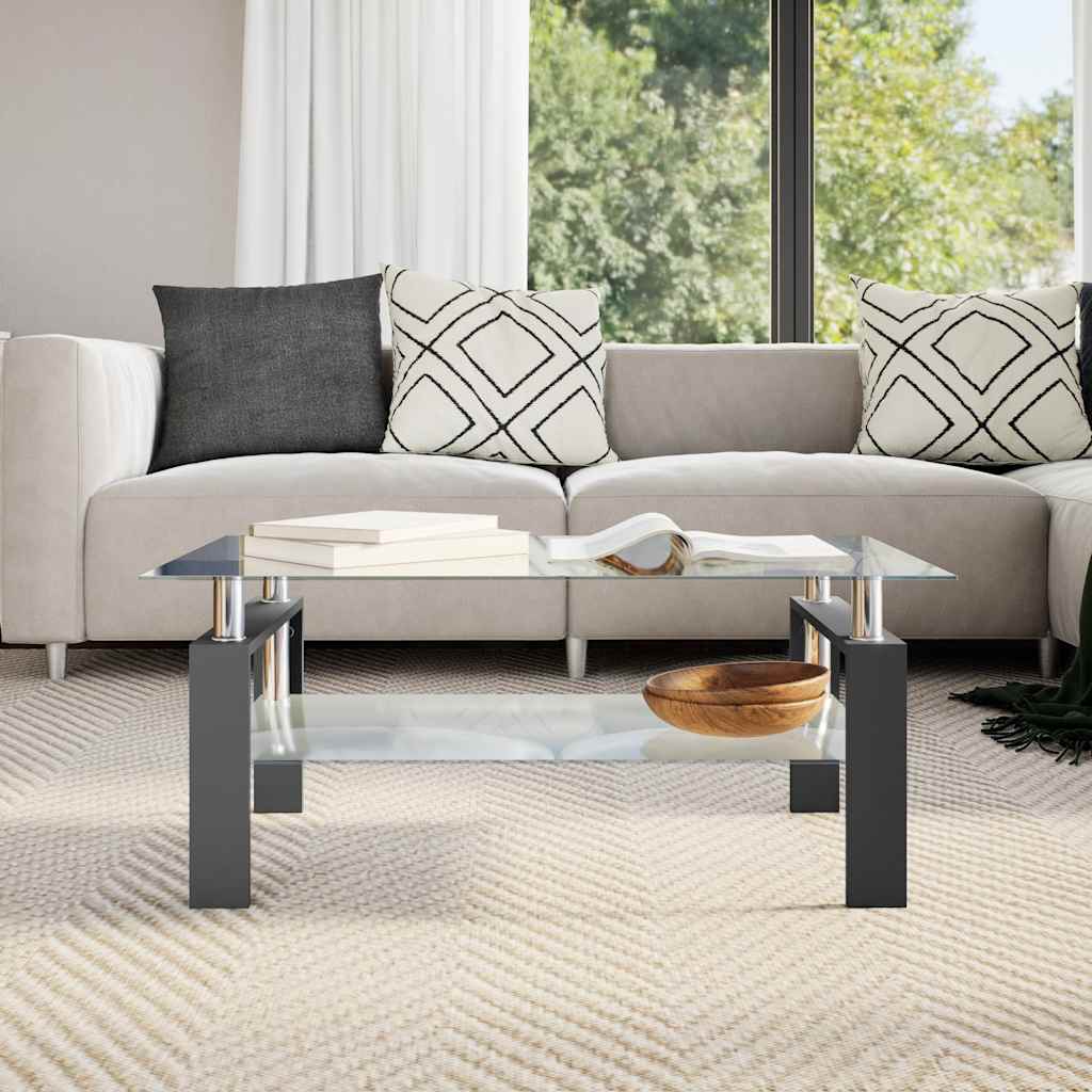 Salongbord Sofabord Svart og gjennomsiktig 95x55x40 cm herdet glass