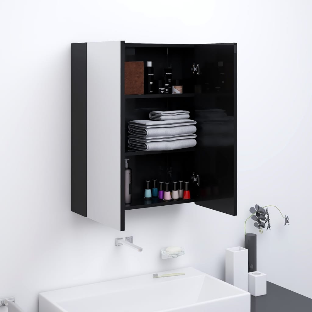 Baderomsspeil Speilskap til bad 60x15x75 cm skinnende Svart