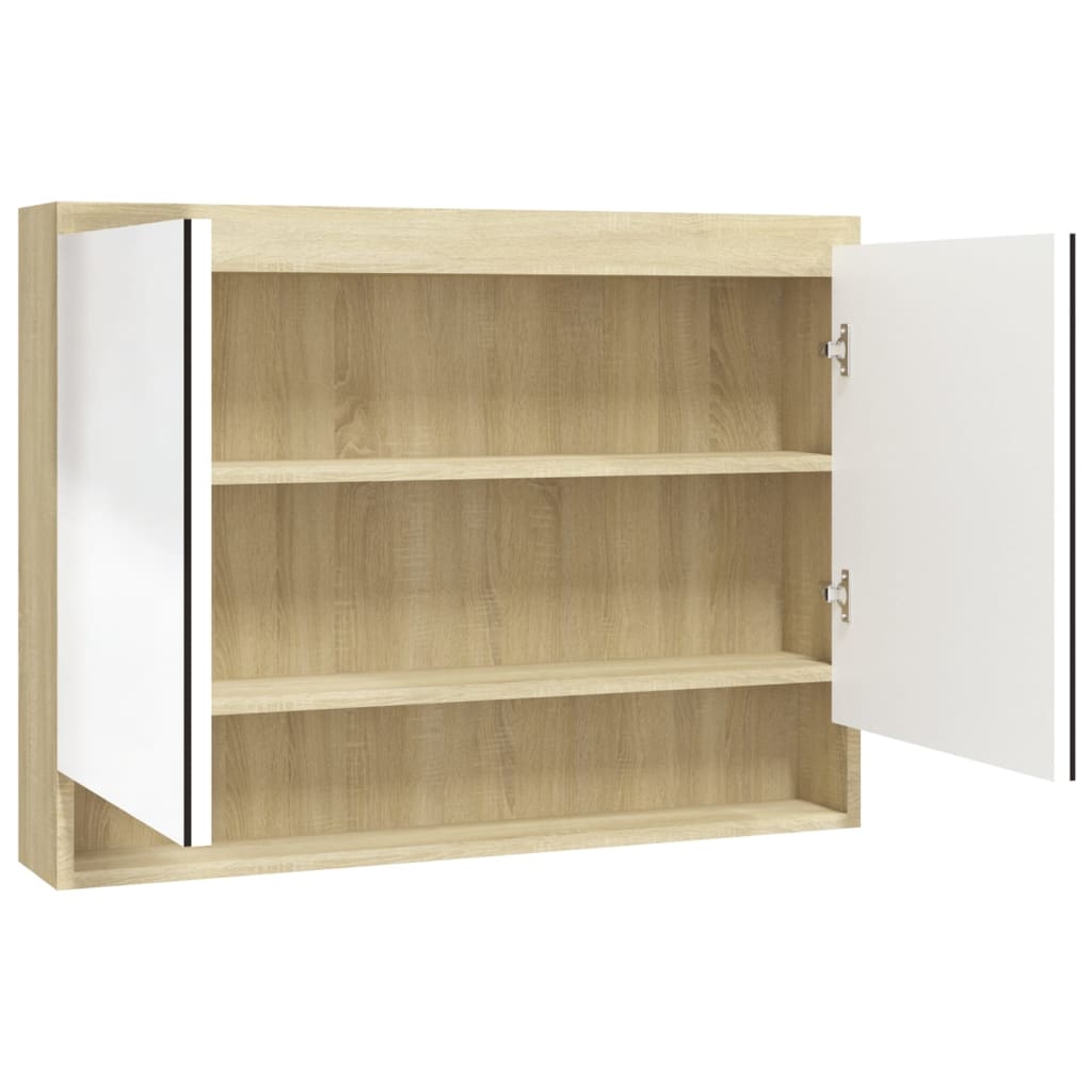 Baderomsspeil Speilskap til bad 80x15x60 cm Hvit og Eik