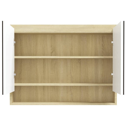 Baderomsspeil Speilskap til bad 80x15x60 cm Hvit og Eik