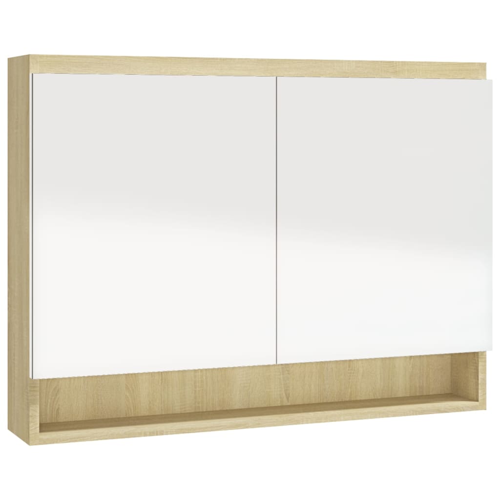 Baderomsspeil Speilskap til bad 80x15x60 cm Hvit og Eik