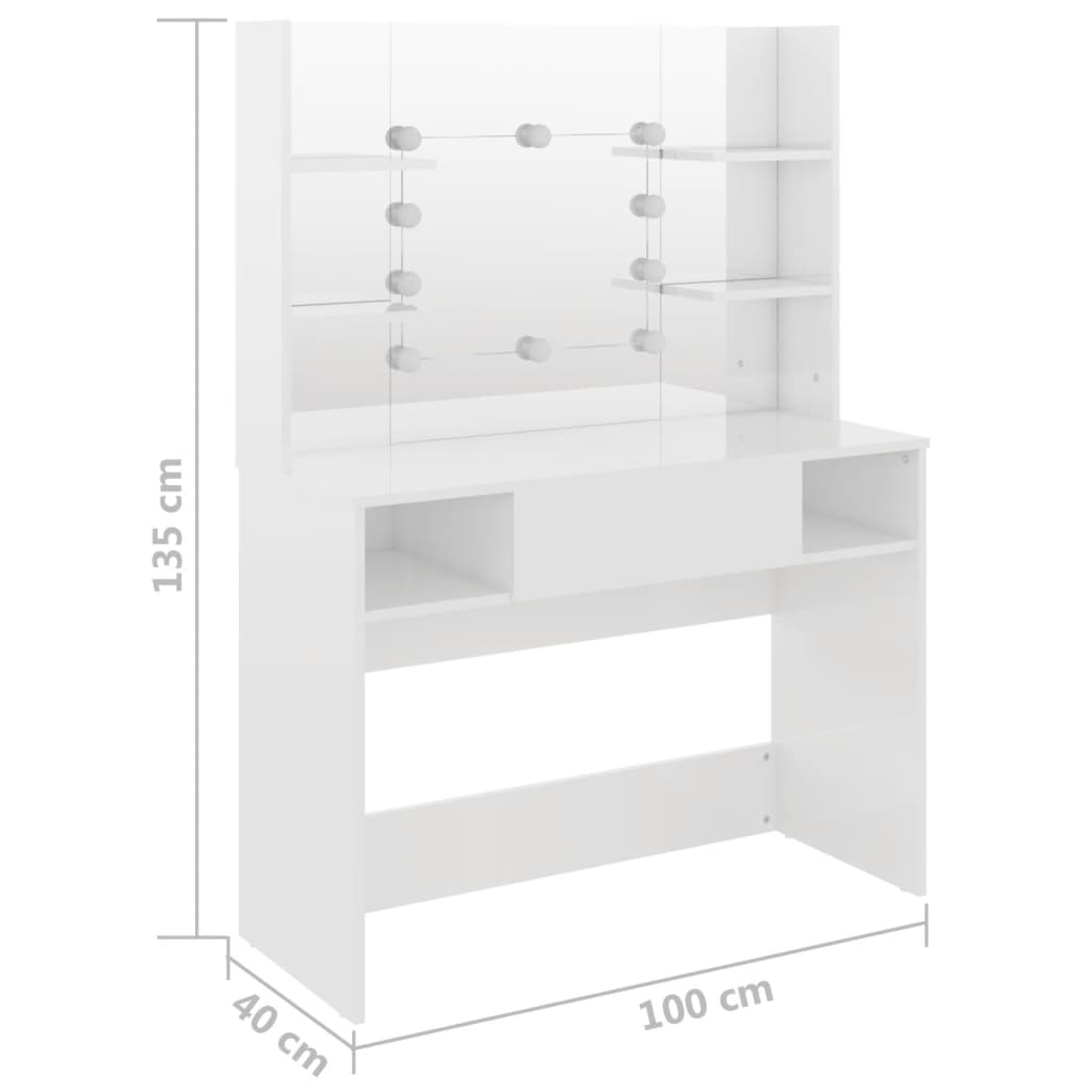 Sminkebord Hvit LED 100x40x135 cm