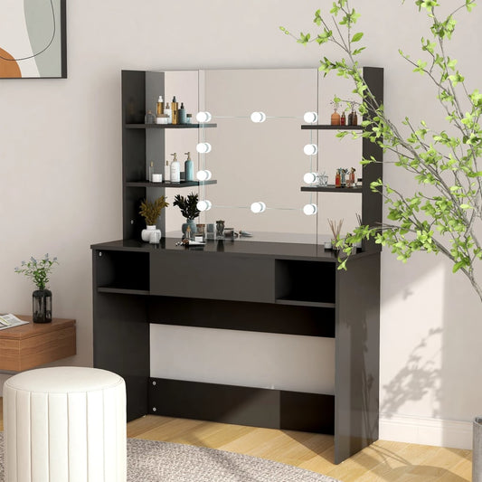 Sminkebord Svart LED 100x40x135 cm