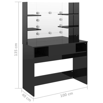 Sminkebord Svart LED 100x40x135 cm