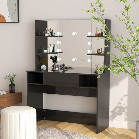 Sminkebord Svart LED 100x40x135 cm