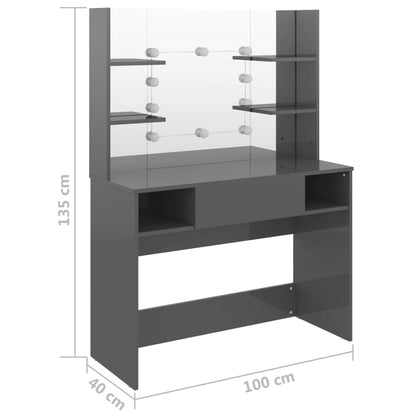 Sminkebord Grå LED 100x40x135 cm