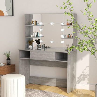 Sminkebord Betonggrå LED 100x40x135 cm