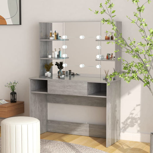 Sminkebord Betonggrå LED 100x40x135 cm