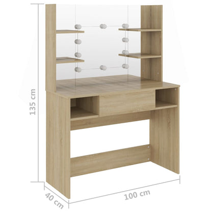 Sminkebord Brun Eik LED 100x40x135 cm