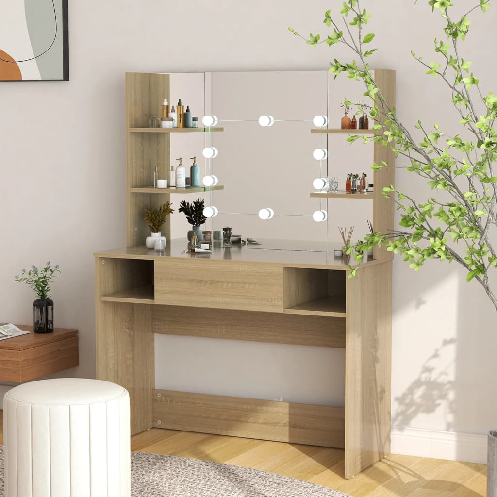 Sminkebord Brun Eik LED 100x40x135 cm