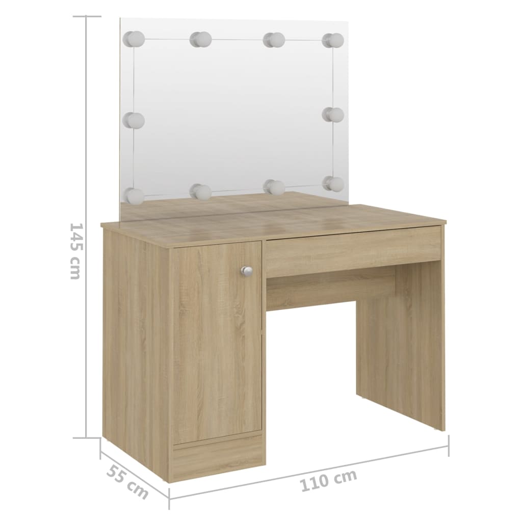 Sminkebord Brun Eik LED 110x55x145 cm