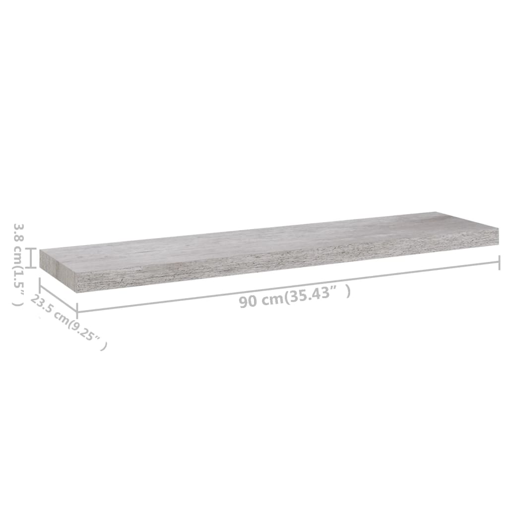 Vegghylle Betonggrå Flytende 4 stk 90x23,5x3,8 cm