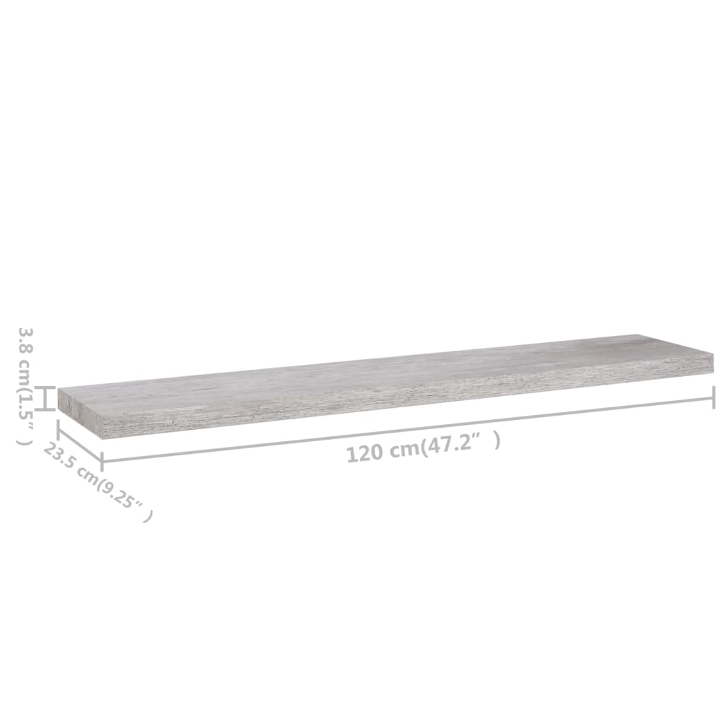 Vegghylle Betonggrå Flytende 4 stk 120x23,5x3,8 cm