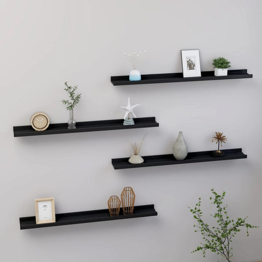 Vegghylle Svart 4 stk 80x9x3 cm