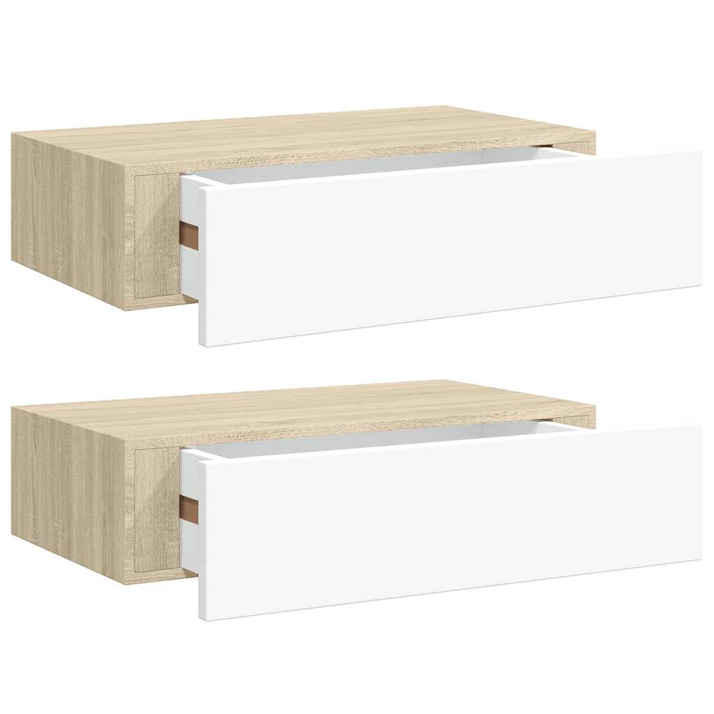 Vegghylle Hvit Eik skuffehyller 2 stk 40x23,5x10 cm