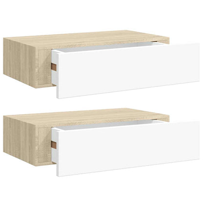 Vegghylle Hvit Eik skuffehyller 2 stk 40x23,5x10 cm