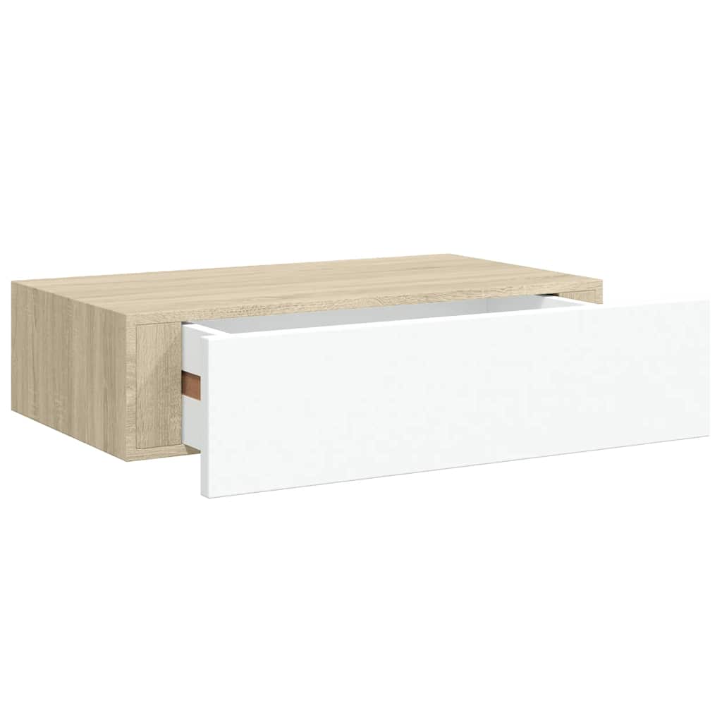 Vegghylle Hvit Eik skuffehyller 2 stk 40x23,5x10 cm