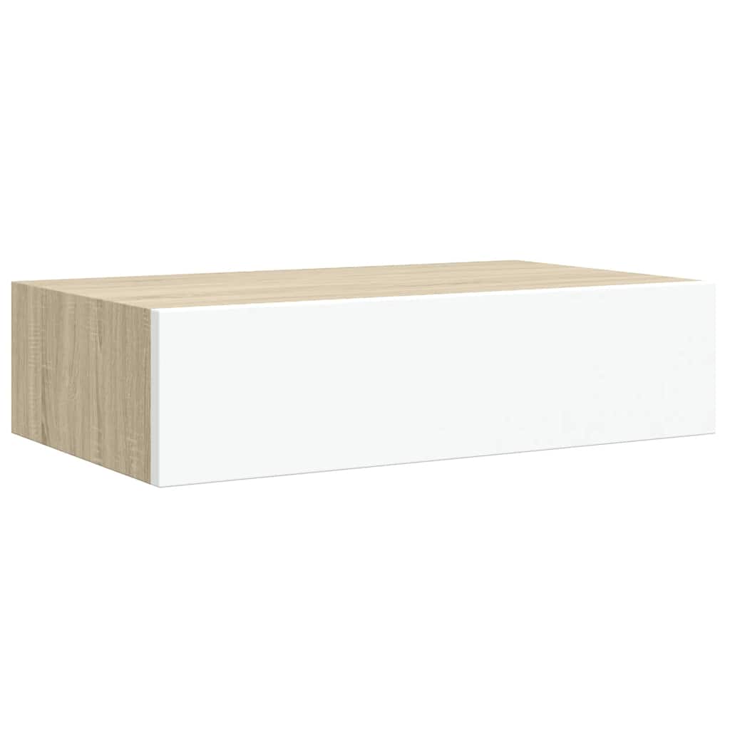 Vegghylle Hvit Eik skuffehyller 2 stk 40x23,5x10 cm