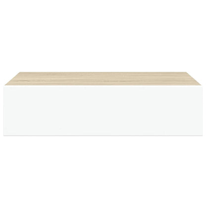 Vegghylle Hvit Eik skuffehyller 2 stk 40x23,5x10 cm