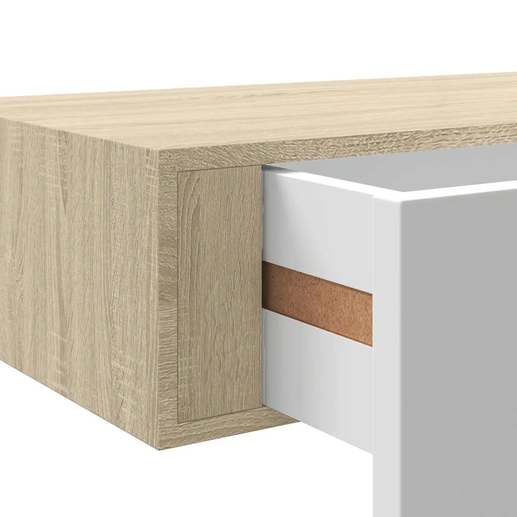 Vegghylle Hvit Eik skuffehyller 2 stk 40x23,5x10 cm
