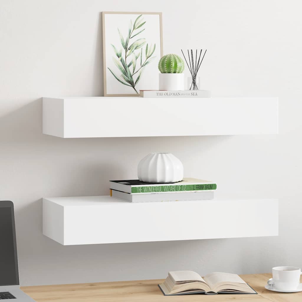 Vegghylle Hvit skuffehyller 2 stk 60x23,5x10 cm