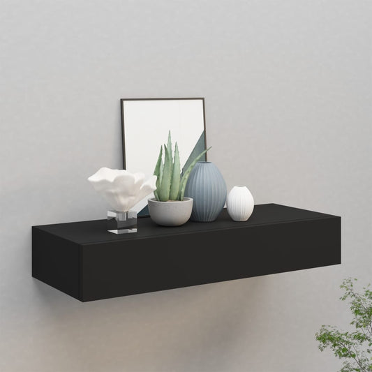 Vegghylle Svart skuffehylle 60x23,5x10 cm MDF
