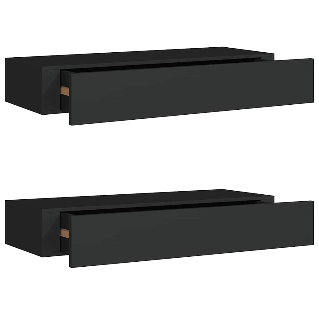 Vegghylle Svart skuffehyller 2 stk 60x23,5x10 cm