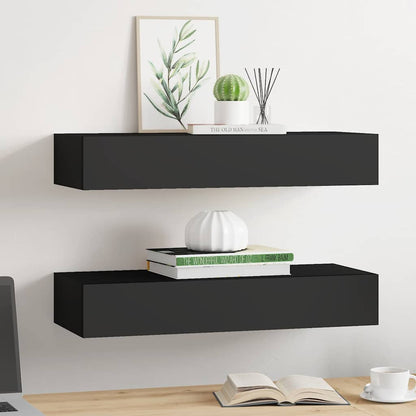 Vegghylle Svart skuffehyller 2 stk 60x23,5x10 cm