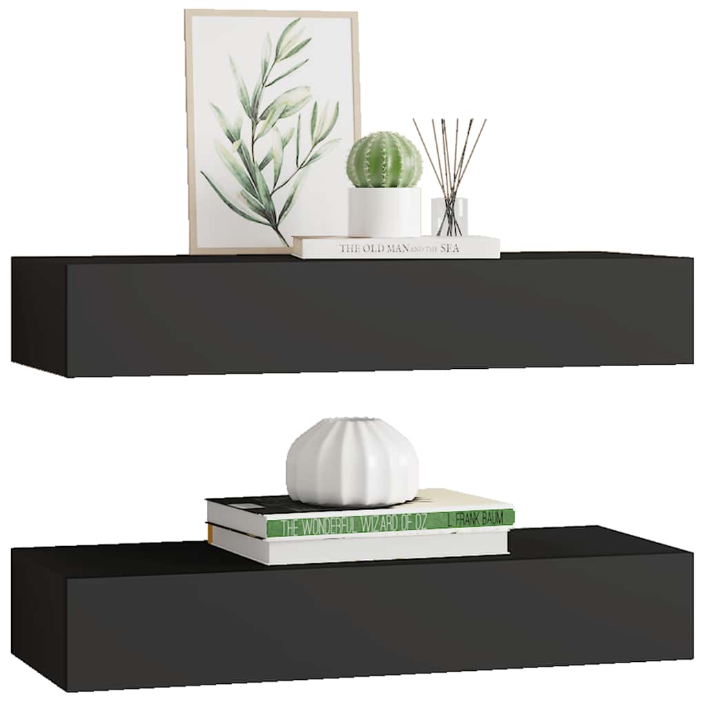 Vegghylle Svart skuffehyller 2 stk 60x23,5x10 cm