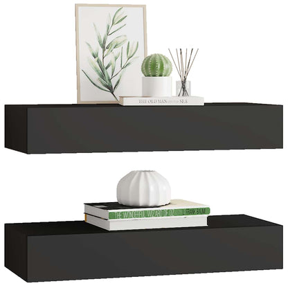 Vegghylle Svart skuffehyller 2 stk 60x23,5x10 cm