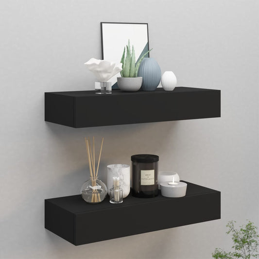 Vegghylle Svart skuffehyller 2 stk 60x23,5x10 cm