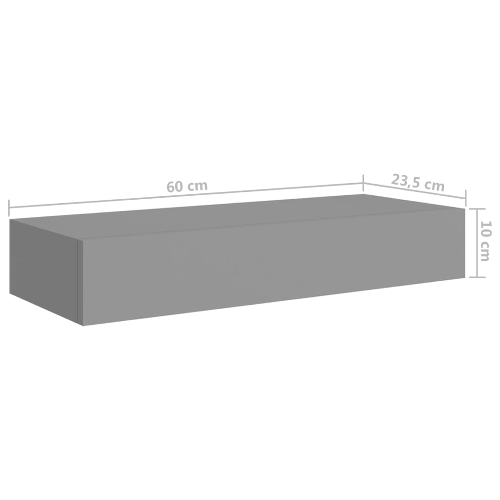 Vegghylle Grå skuffehylle 60x23,5x10 cm MDF