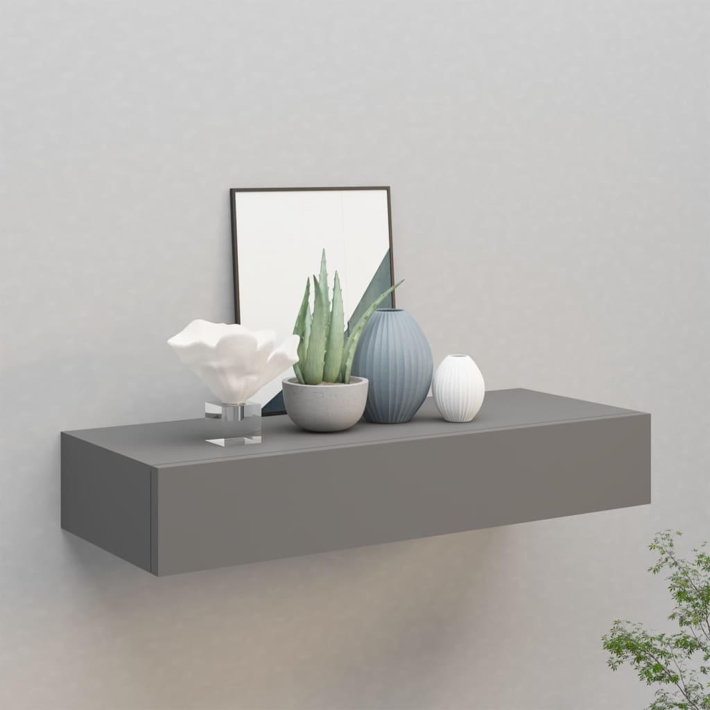 Vegghylle Grå skuffehylle 60x23,5x10 cm MDF