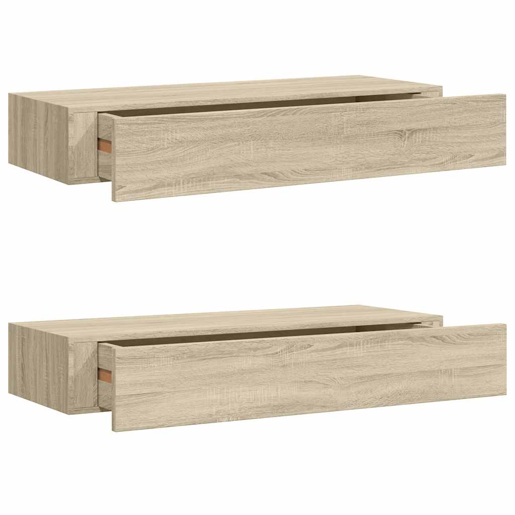 Vegghylle Brun Eik skuffehyller 2 stk 60x23,5x10 cm