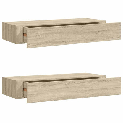 Vegghylle Brun Eik skuffehyller 2 stk 60x23,5x10 cm