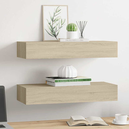 Vegghylle Brun Eik skuffehyller 2 stk 60x23,5x10 cm