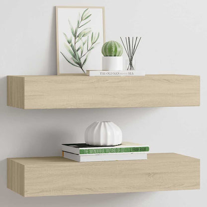 Vegghylle Brun Eik skuffehyller 2 stk 60x23,5x10 cm