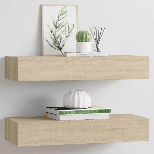 Vegghylle Brun Eik skuffehyller 2 stk 60x23,5x10 cm