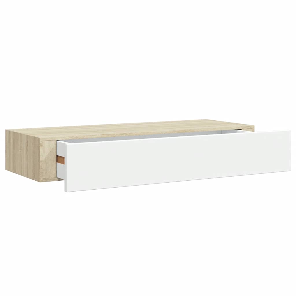 Vegghylle Hvit Eik skuffehylle  60x23,5x10 cm MDF