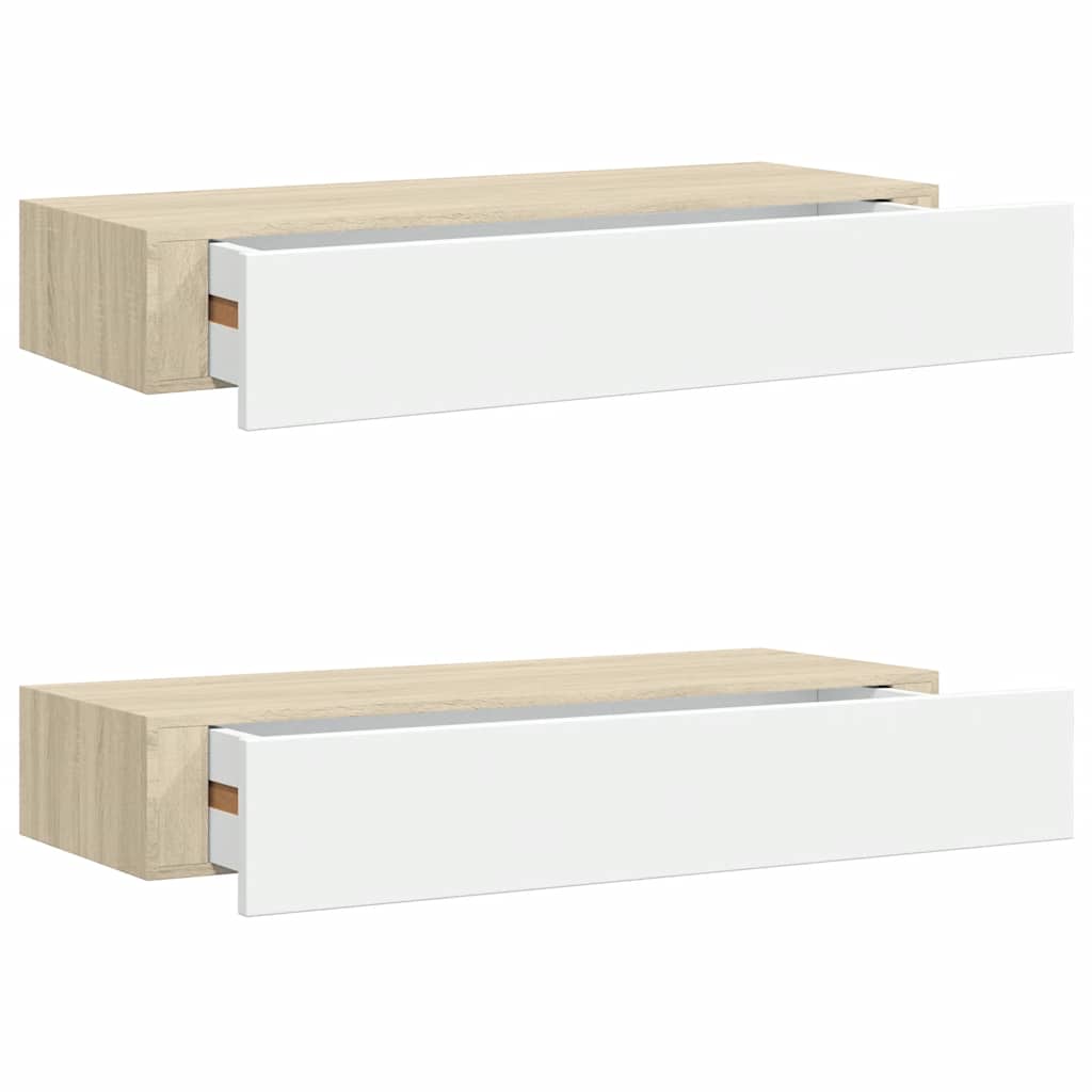 Vegghylle Hvit Eik skuffehyller 2 stk 60x23,5x10 cm