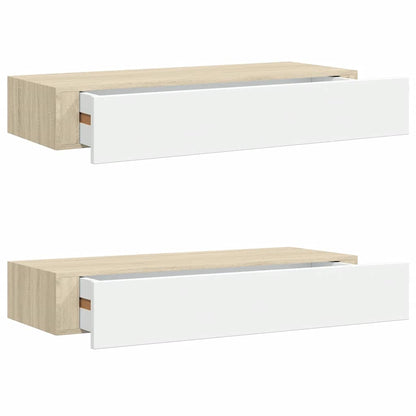 Vegghylle Hvit Eik skuffehyller 2 stk 60x23,5x10 cm