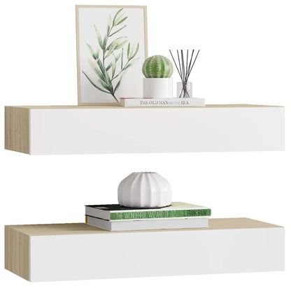 Vegghylle Hvit Eik skuffehyller 2 stk 60x23,5x10 cm