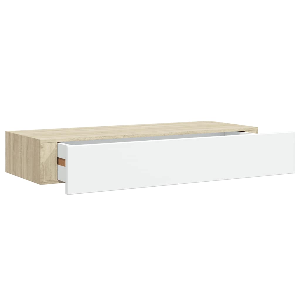 Vegghylle Hvit Eik skuffehyller 2 stk 60x23,5x10 cm