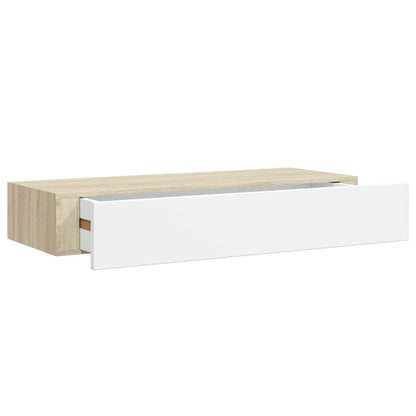 Vegghylle Hvit Eik skuffehyller 2 stk 60x23,5x10 cm